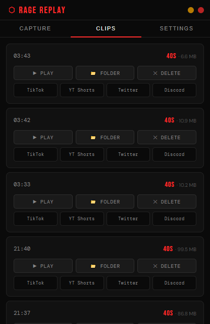 Rage Replay settings